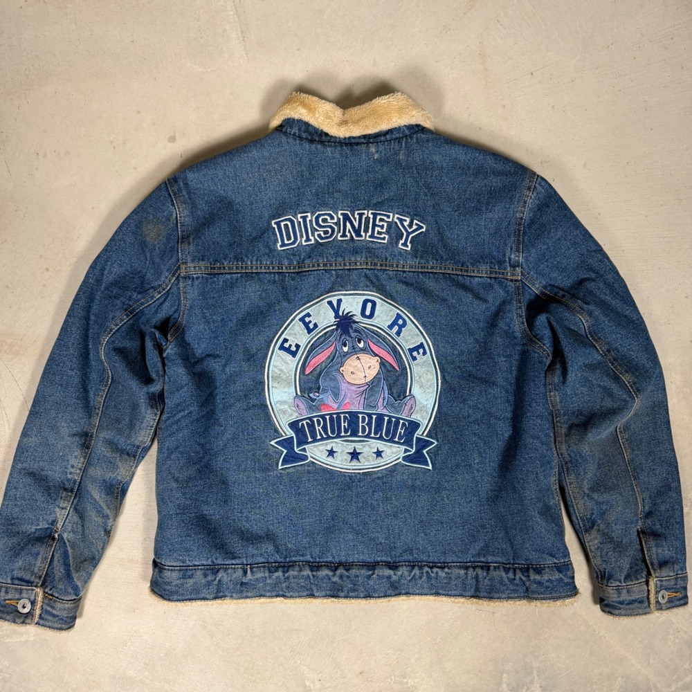 Disney Eeyore True Blue Denim Jacket Sherpa Lined Blue Cotton Womens Large